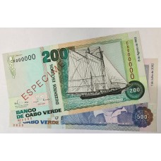 CABO VERDE 1992 - 2002 . TWO HUNDRED 200 and FIVE HUNDRED 500 ESCUDOS BANKNOTES . SPECIMEN